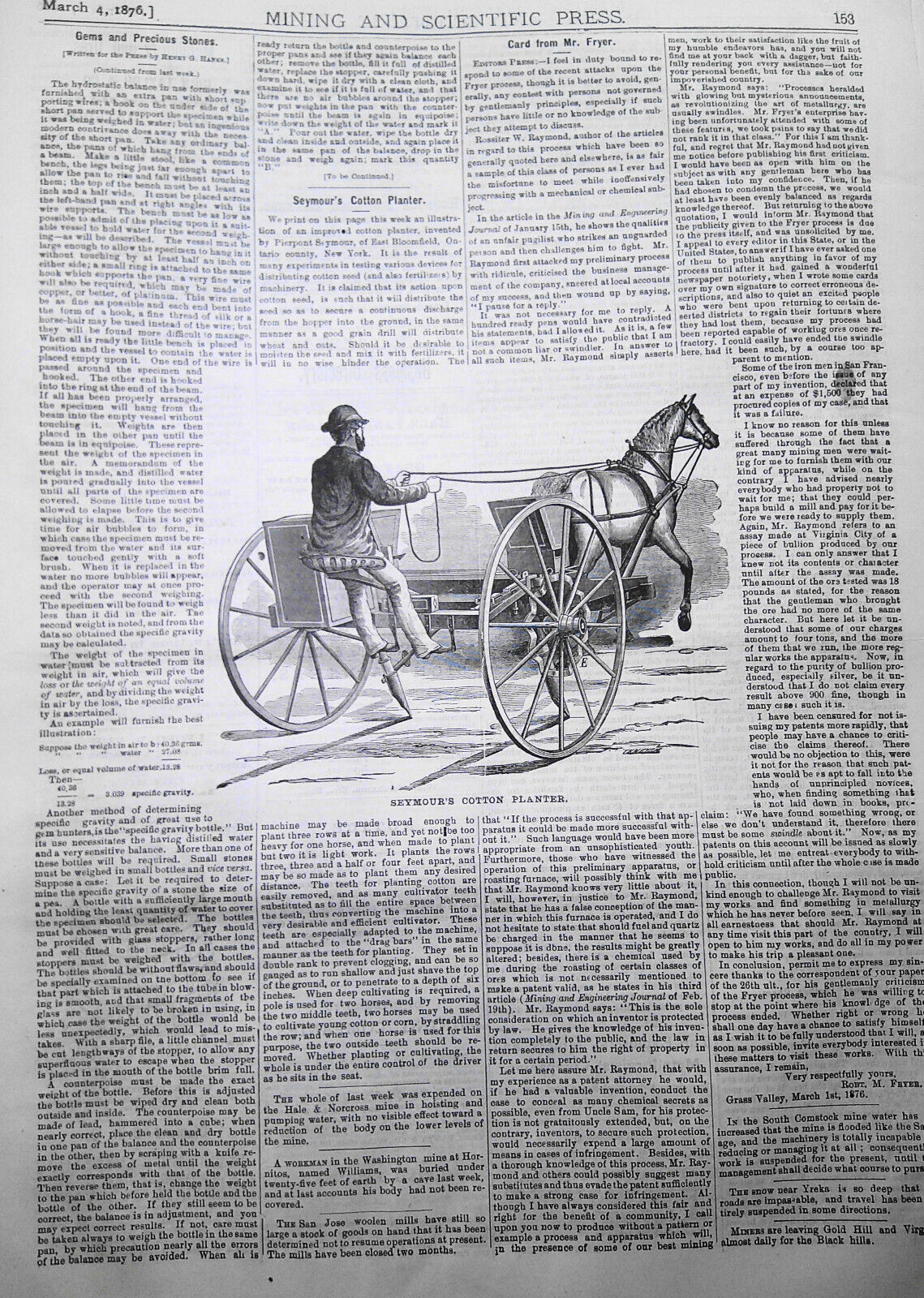 Mining and Scientific Press, March 4, 1876. Bonanza Mines; Bigelow Engine; etc