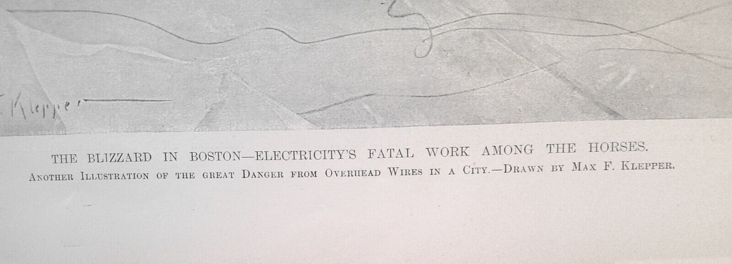 The Blizzard In Boston  - Electricity fatal for horses - Harper's Weekly 1898