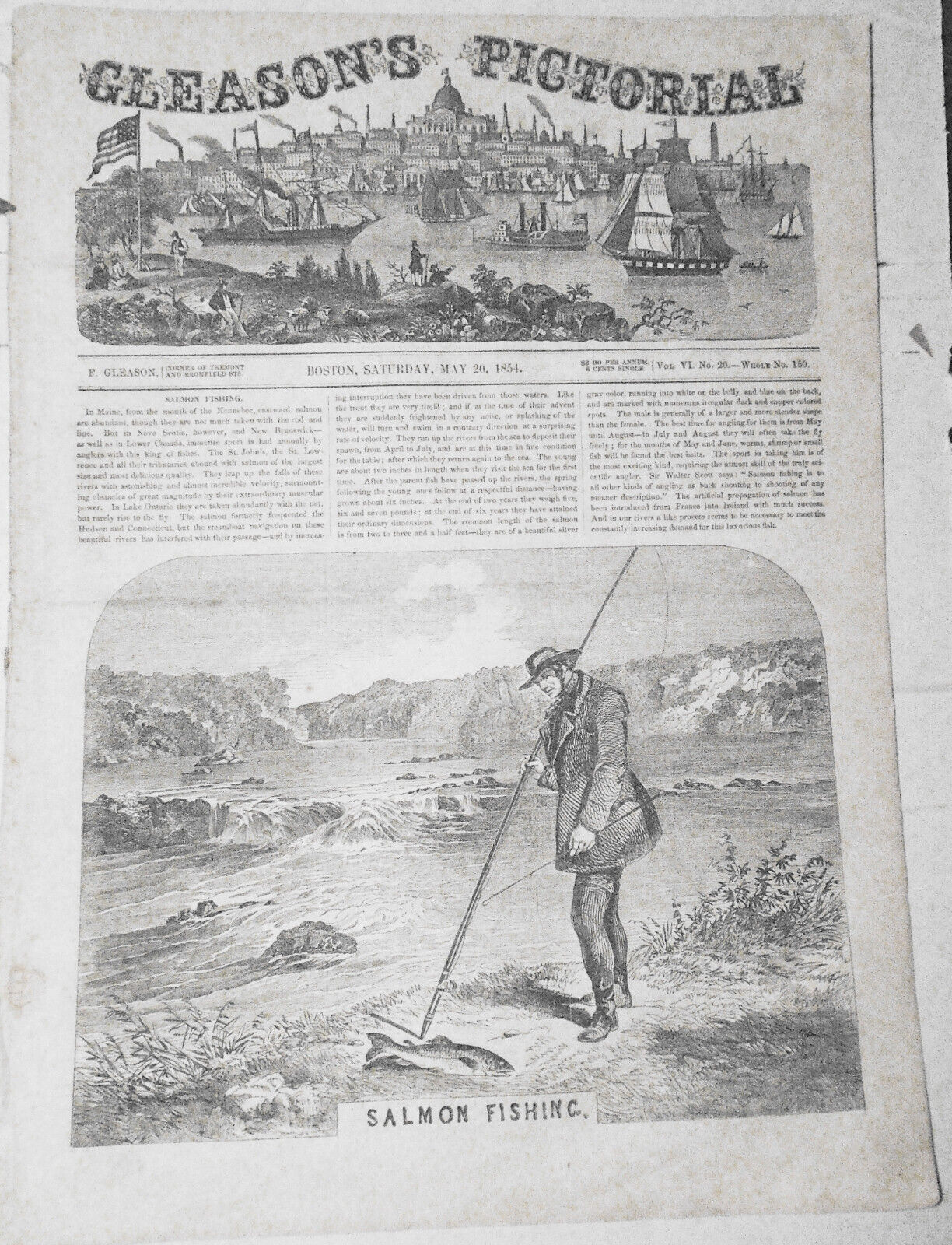 Gleason's Pictorial, May 20, 1854 - Salmon Fishing; Savannah Steamer; Oldtown ME
