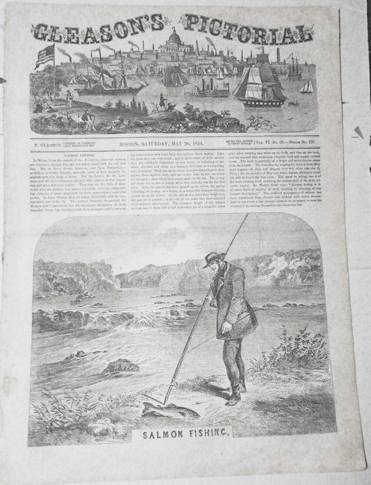 Gleason's Pictorial, May 20, 1854 - Salmon Fishing; Savannah Steamer; Oldtown ME