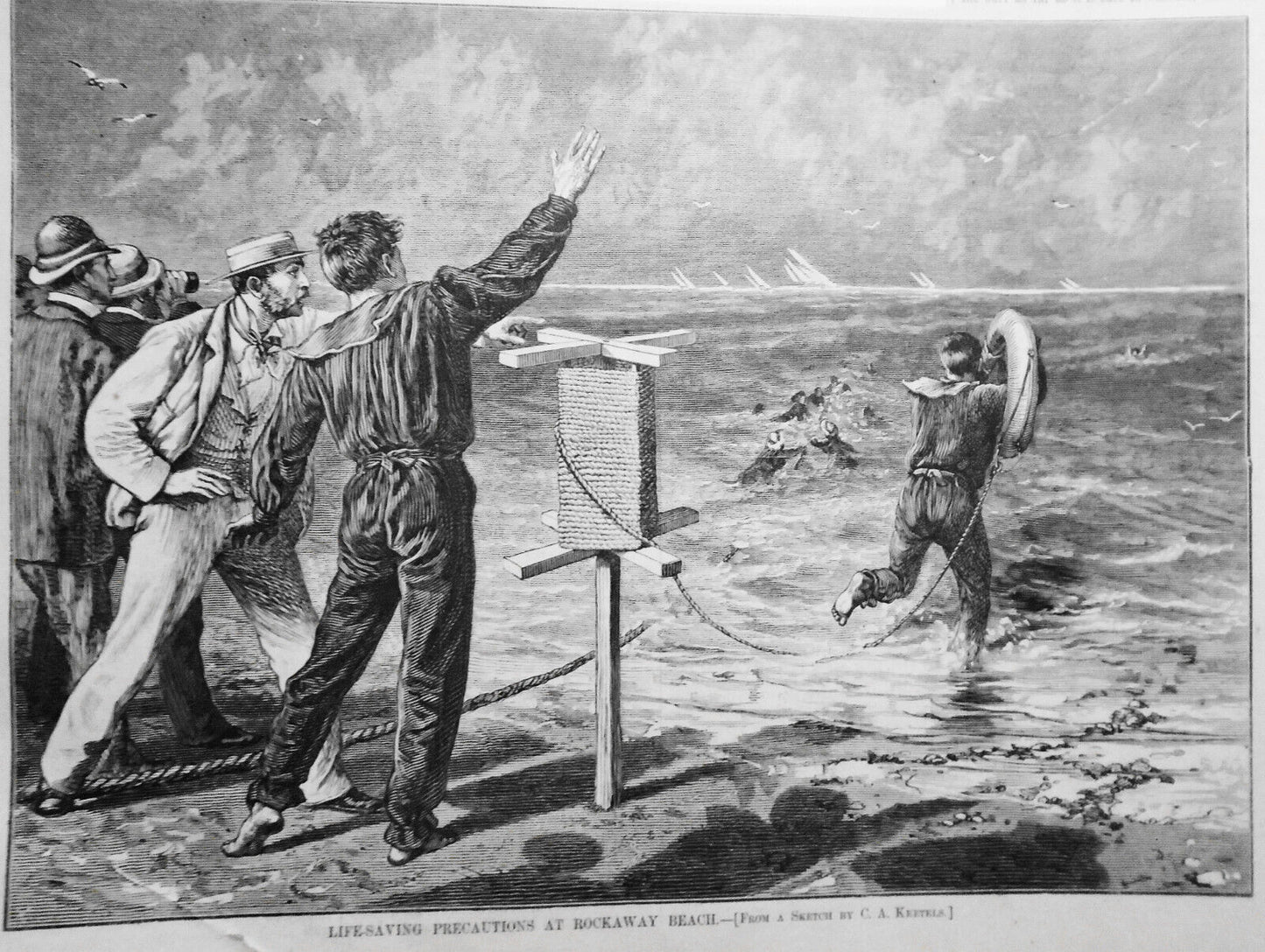 Life-saving Precautions At Rockaway Beach - Harper's Weekly August 25, 1877