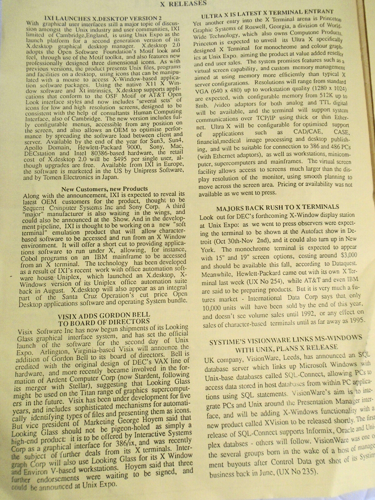 Unigram-X, #255 - Oct 30, 1989 - weekly  newsletter for UNIX community worldwide