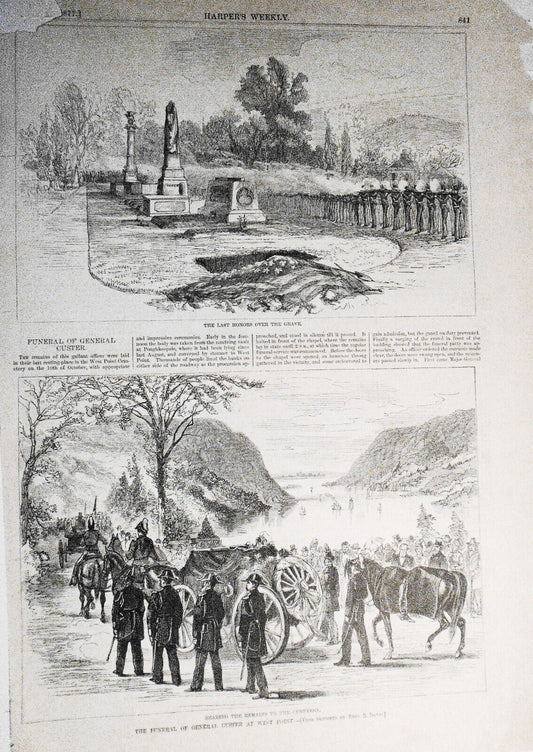 "Funeral Of General Custer" Harper's Weekly - 1877- 2 Original Prints & Story