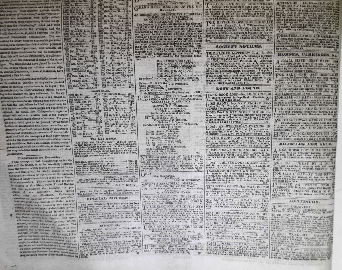 The New York Sun, October 30, 1863 - Civil War news from Tennessee, Virginia etc