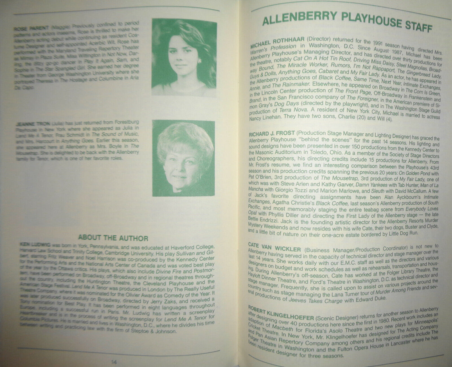 LEND ME A TENOR - Playgoer Theatre Program - PA: Allenberry Playhouse 1991
