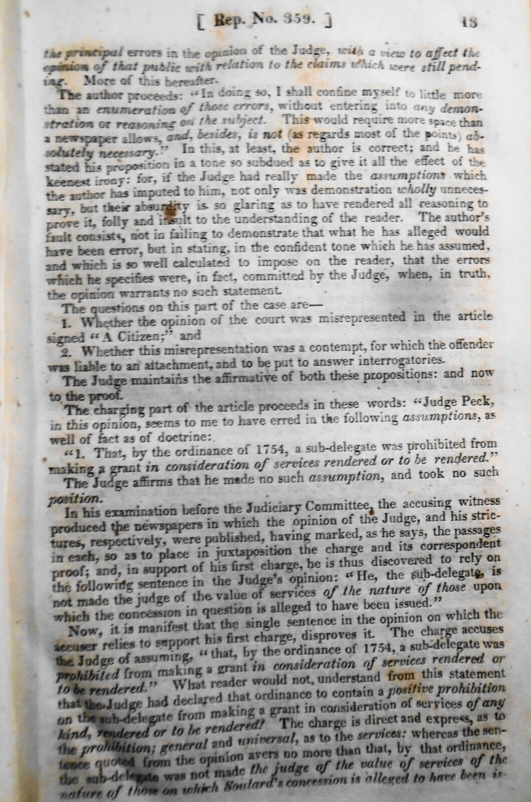 1830 Letter from James H. Peck... explanation in answer to charges [Impeachment]