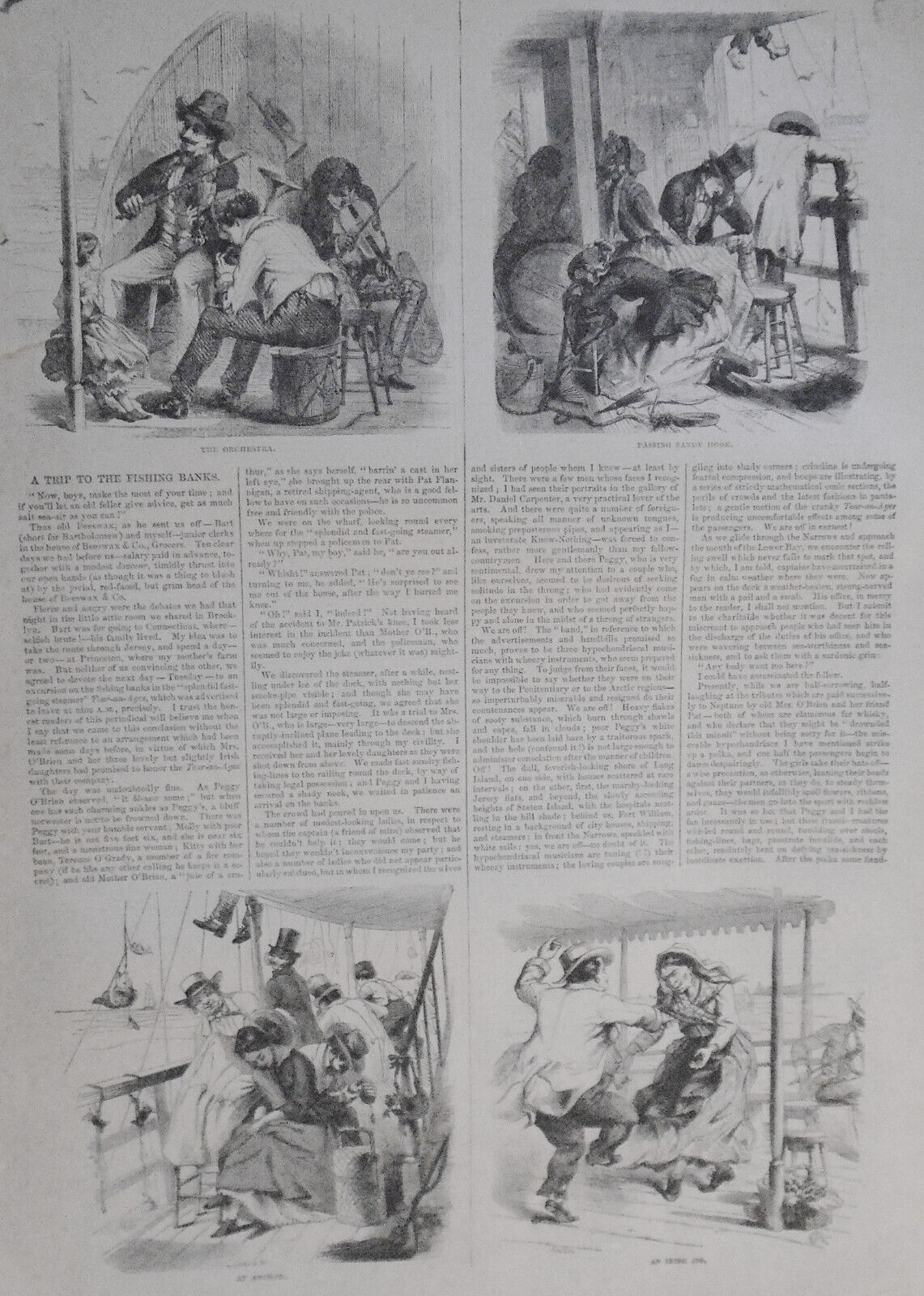 A Trip To The Fishing Banks - Harper's Weekly August 7, 1858, Story & 8 Prints
