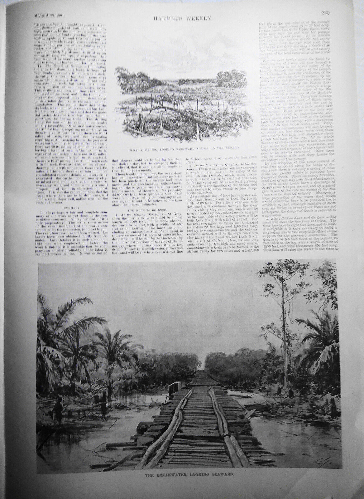 The Nicaragua Canal - Harper's Weekly, March 28, 1891 Supplement. Map & prints