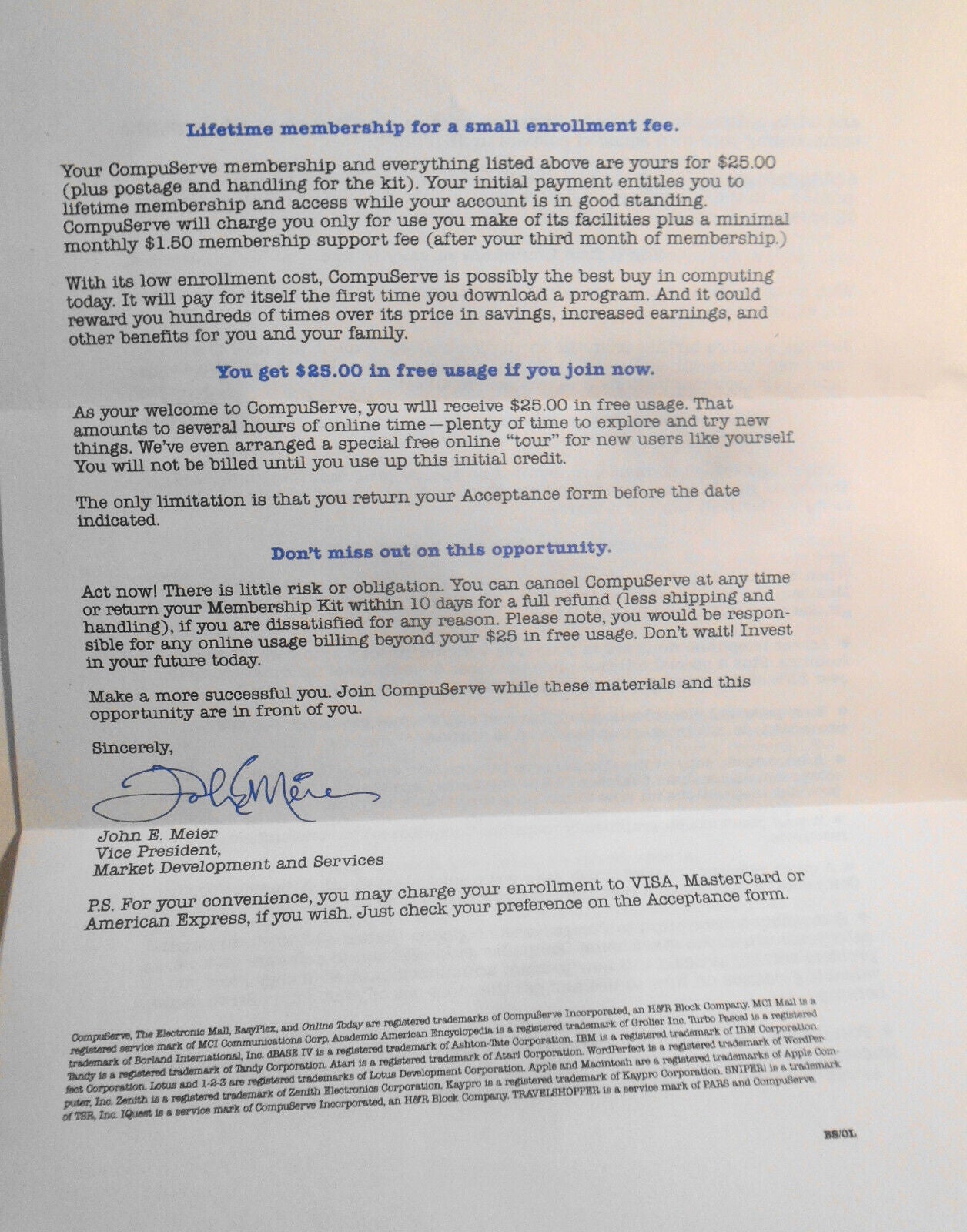 Compuserve Membership invitation letter [1988]