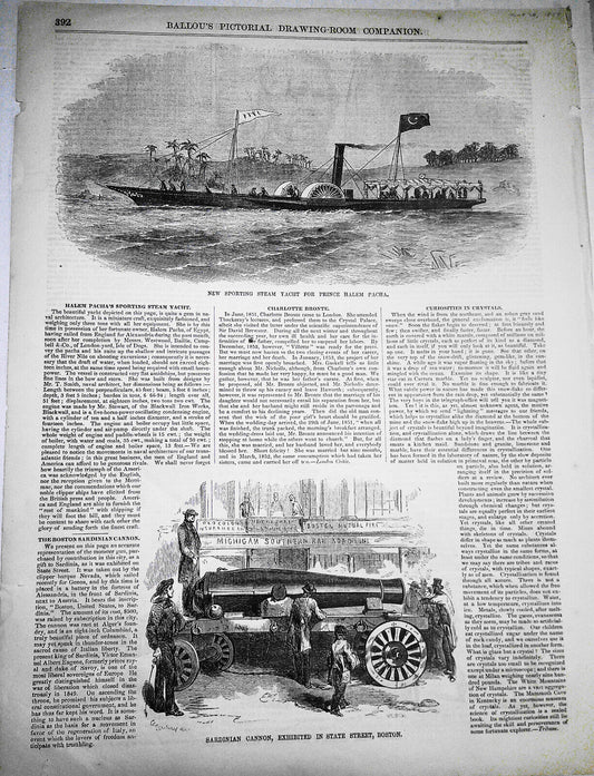 New Sporting Yacht for Egyptian Prince + Boston Cannon - Ballou's Pictorial 1857