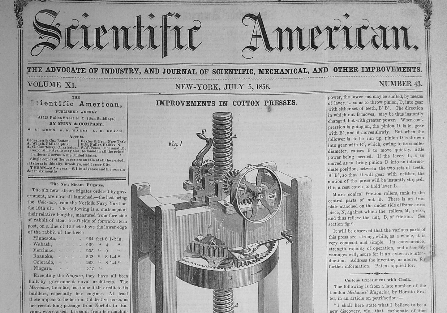 Scientific American July 5, 1856. Electro-Chemical Baths; New Steam Frigates etc