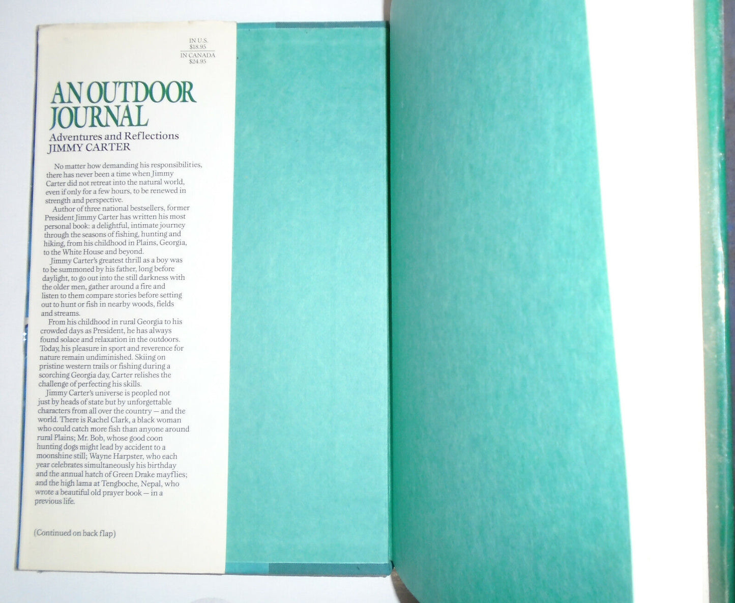 An Outdoor Journal, by Jimmy Carter. 1988. SIGNED First Edition Hardcover/DJ