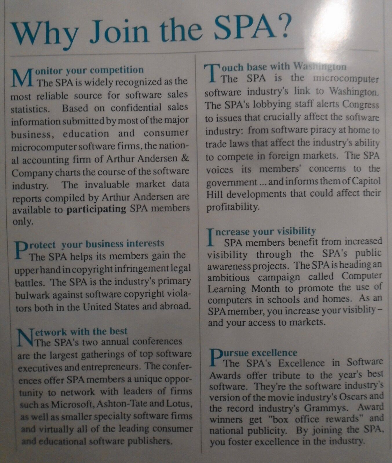 Software Publishers Association Membership Application and Literature - 1989