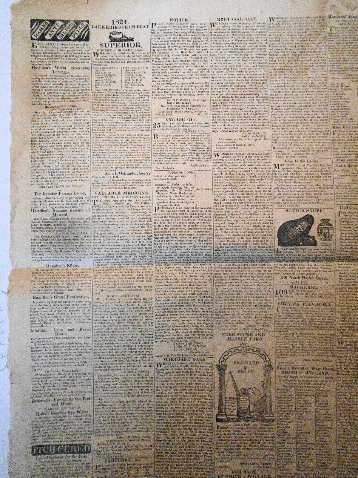 Albany Daily Advertiser January 7, 1825. New York Governor DeWitt Clinton's copy