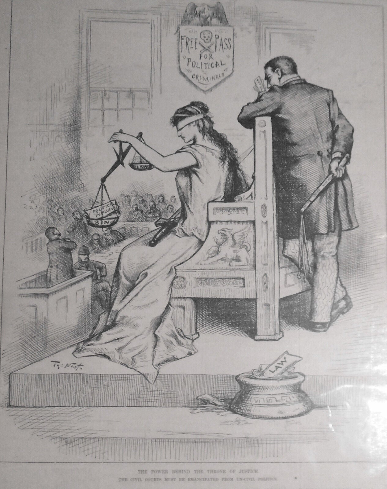 The Power behind the Throne of Justice, by Thomas Nast  - Harper's Weekly, 1884