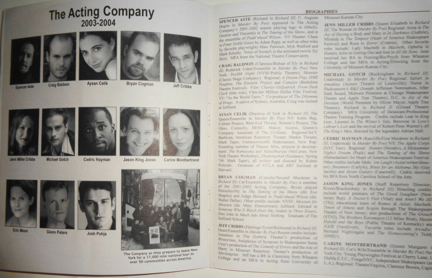 MURDER BY POE / RICHARD III - SOUVENIR PROGRAM - THE ACORN THEATRE, NYC  2004