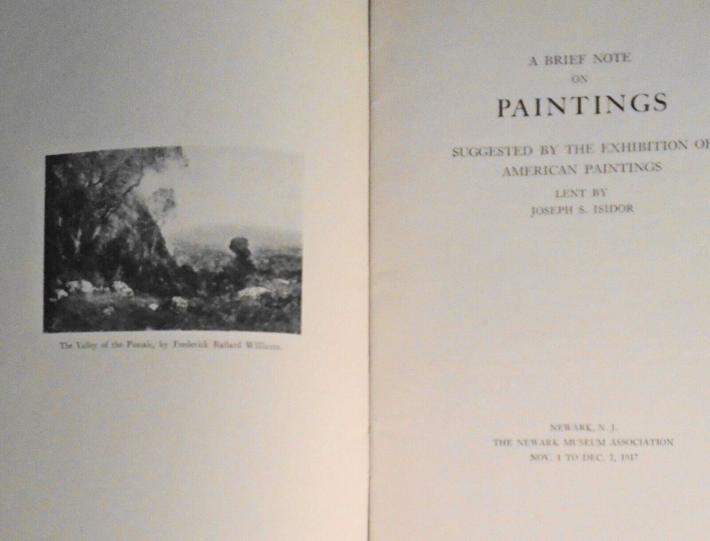 A Brief Note on Paintings ...  Lent by Joseph S. Isidor - Newark Museum, 1917