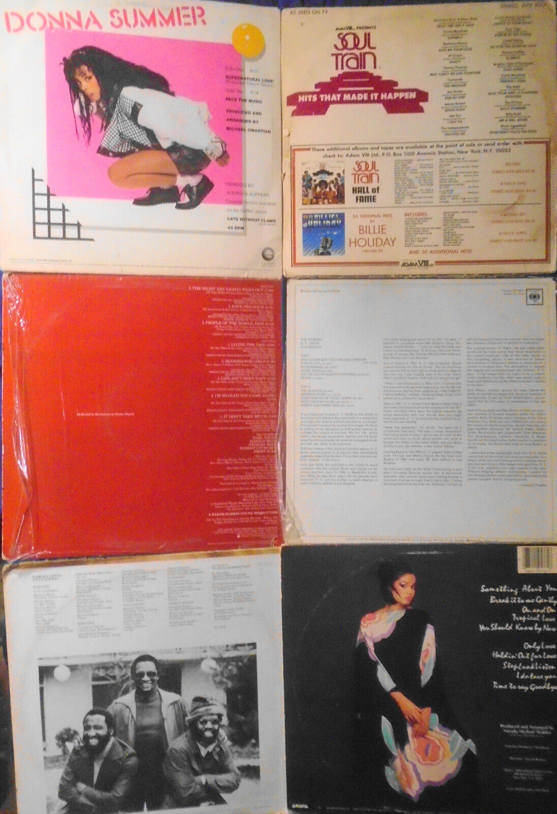 Lot of 6 R&B Soul vinyl LP record albums: Donna Summer, Tramps, Soul Train, etc