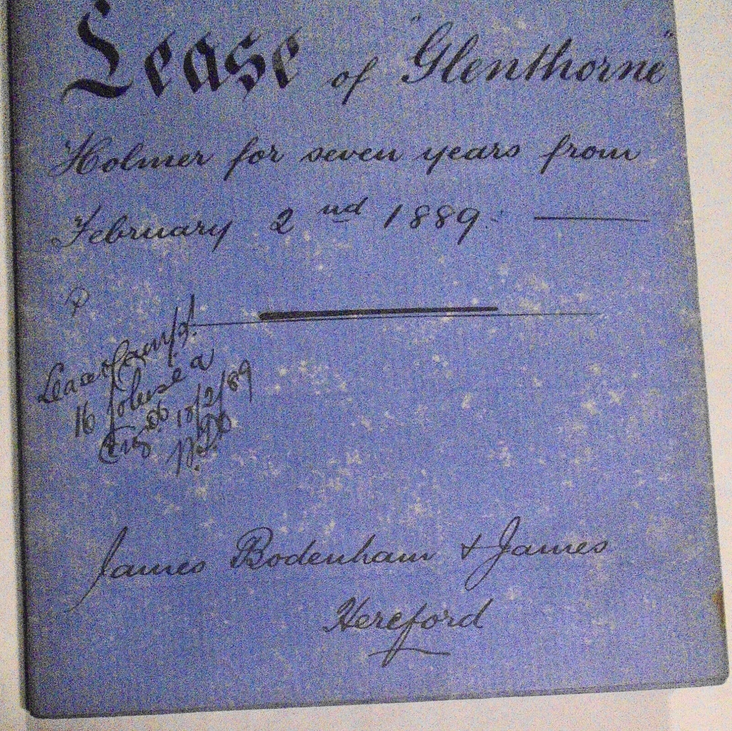 1889 Lease indenture. Hereford, England. Clark and Martin to Mrs. Annie Ballard.
