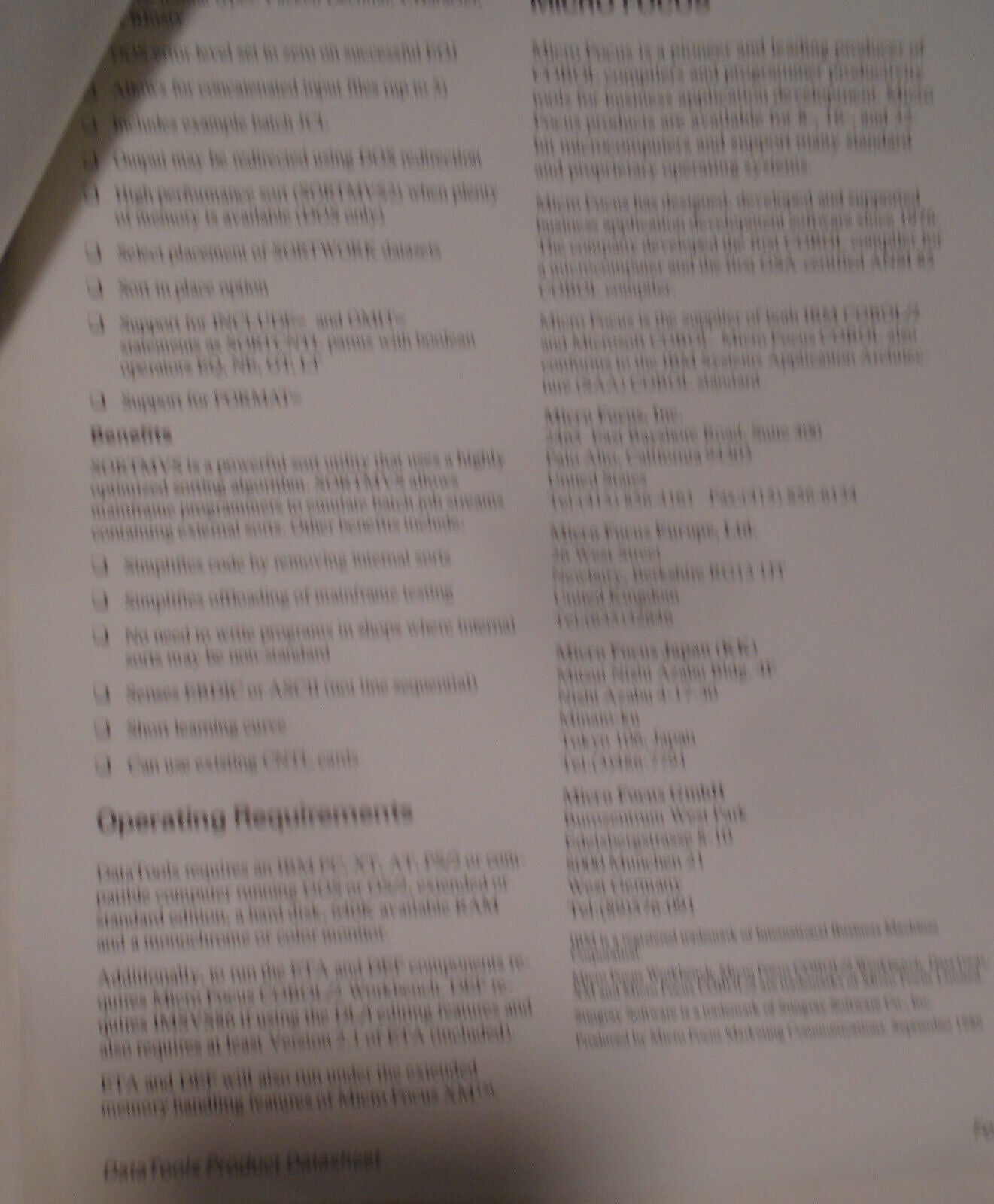 Micro Focus COBOL - 4 Brochures, 1989: Dialog System, 370 Assembler, Data Tools