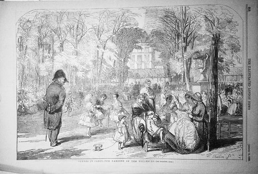 Scenes in Paris - The Gardens of the Tuileries - Illustrated London News, 1855.