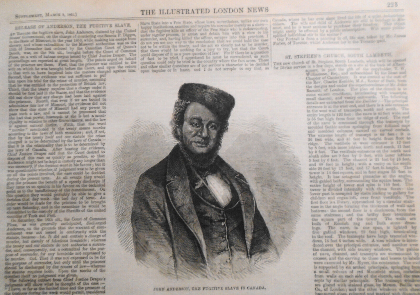 John Anderson the fugitive slave in Canada released Illustrated London News 1861