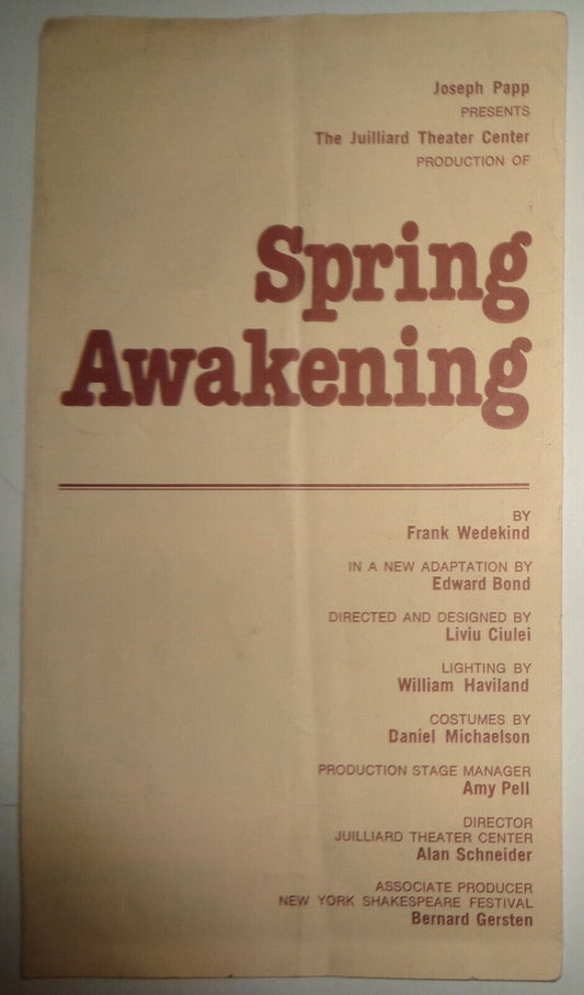 Spring Awakening - 1977 Program Juilliard Production Joseph Papp Public Theater