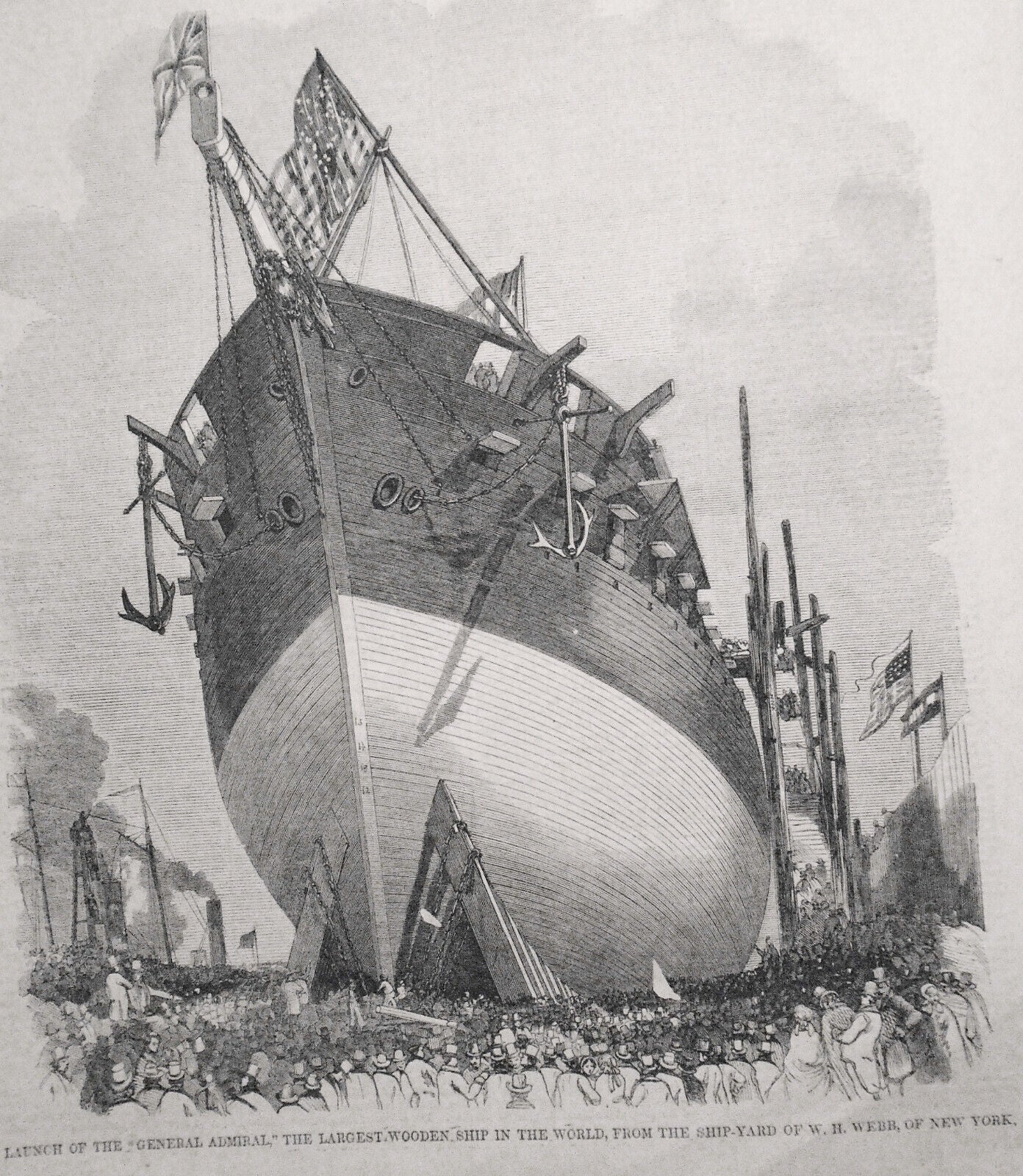 Launch Of The "General Admiral" The Largest Wooden Ship In The World - 1858