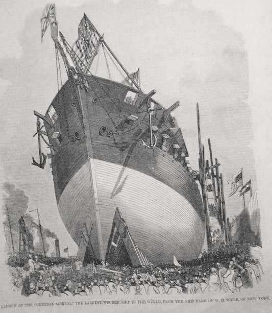 Launch Of The "General Admiral" The Largest Wooden Ship In The World - 1858