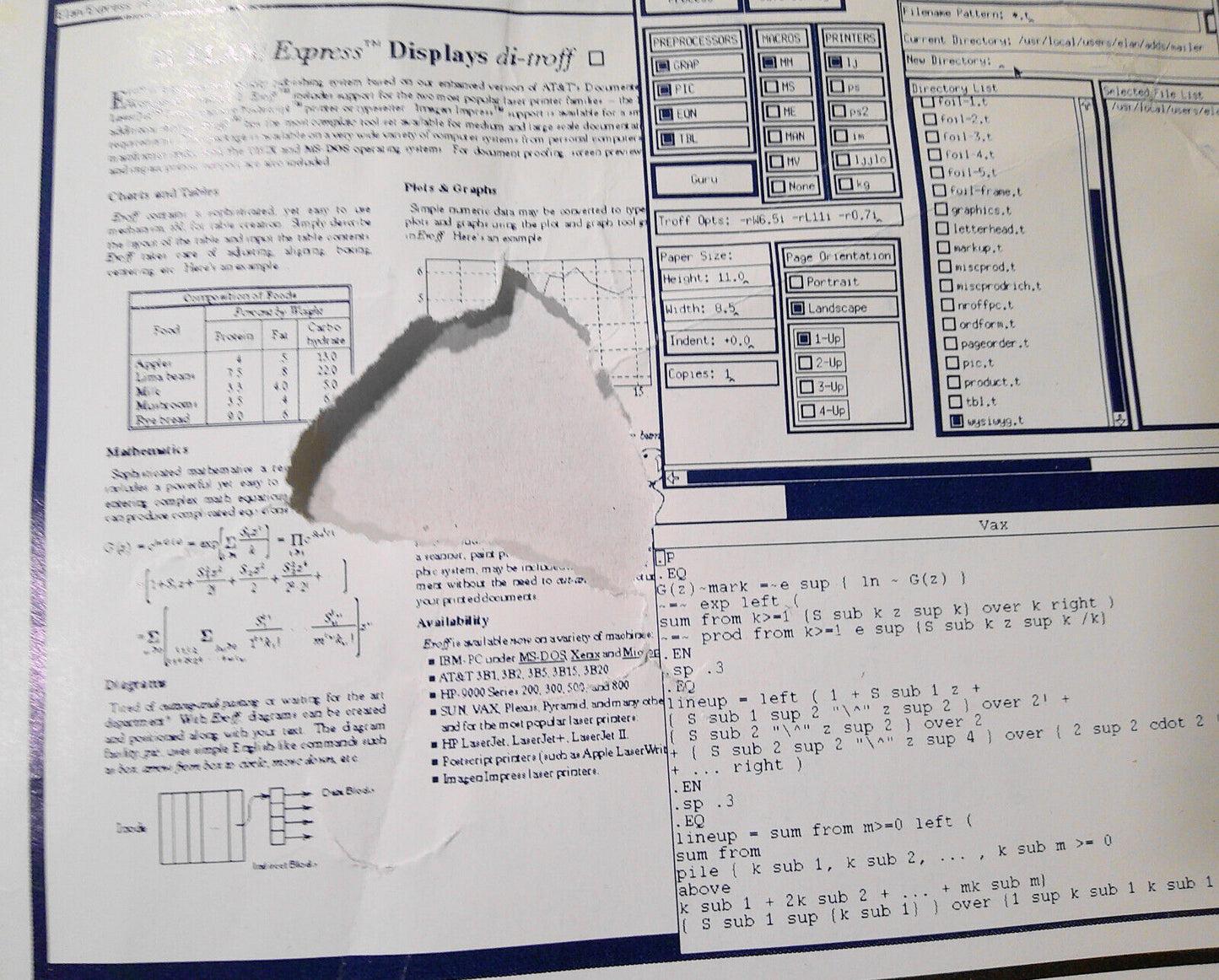 Eroff, by Elan Computer Group. 1989 UNIX Typesetting system Descriptive brochure