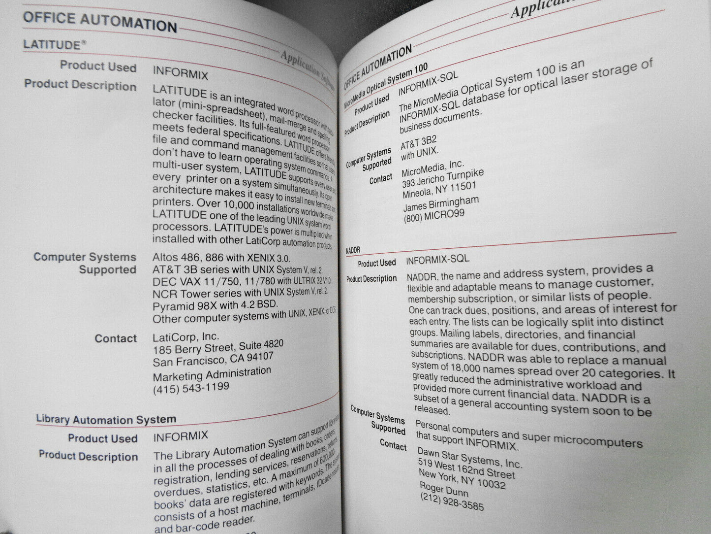 1987 Informix Software Independent Vendor Catalog