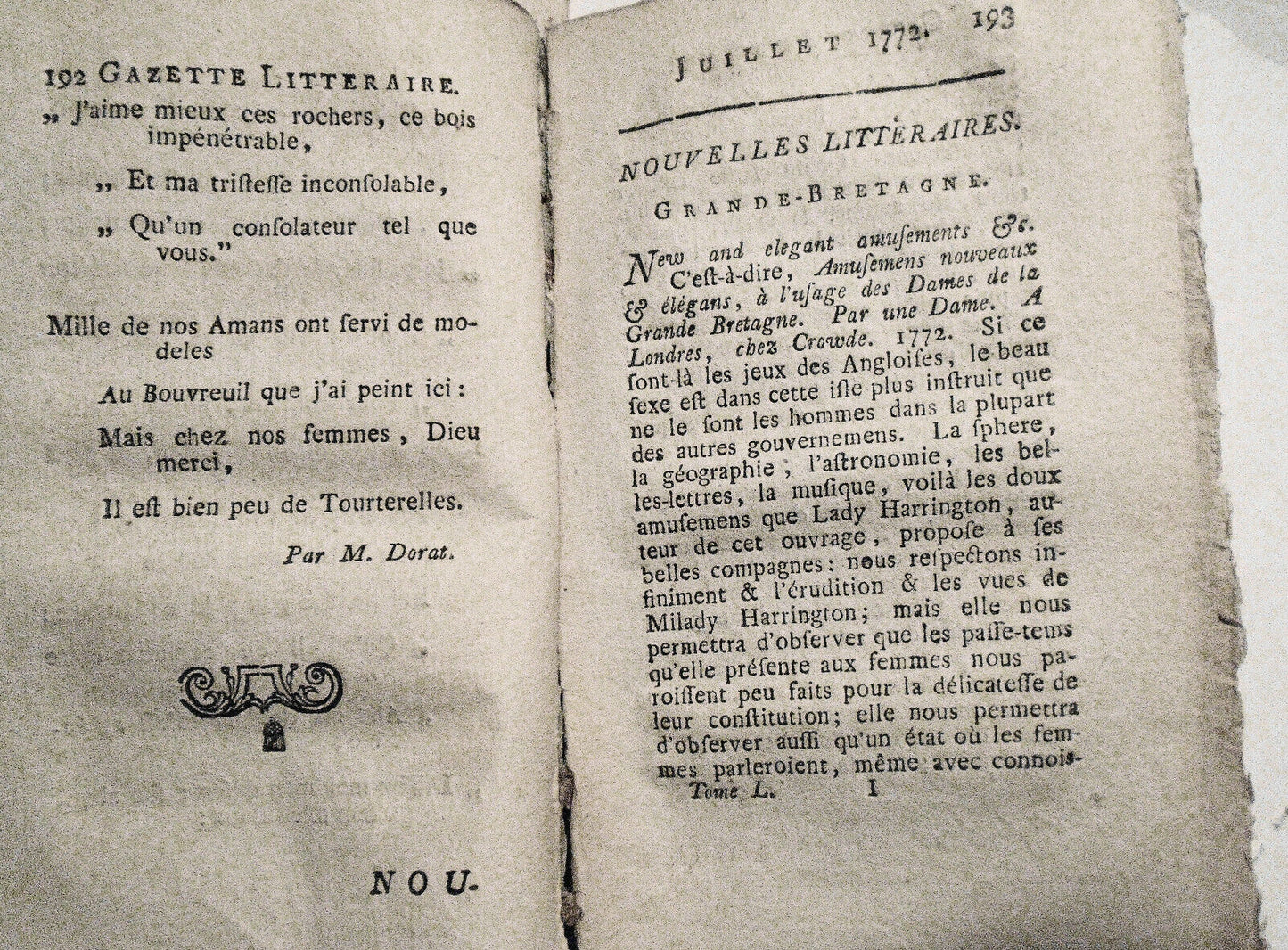 Gazette litteraire de l'Europe, Julliet 1772 - Vol. 50. No. 7. Original