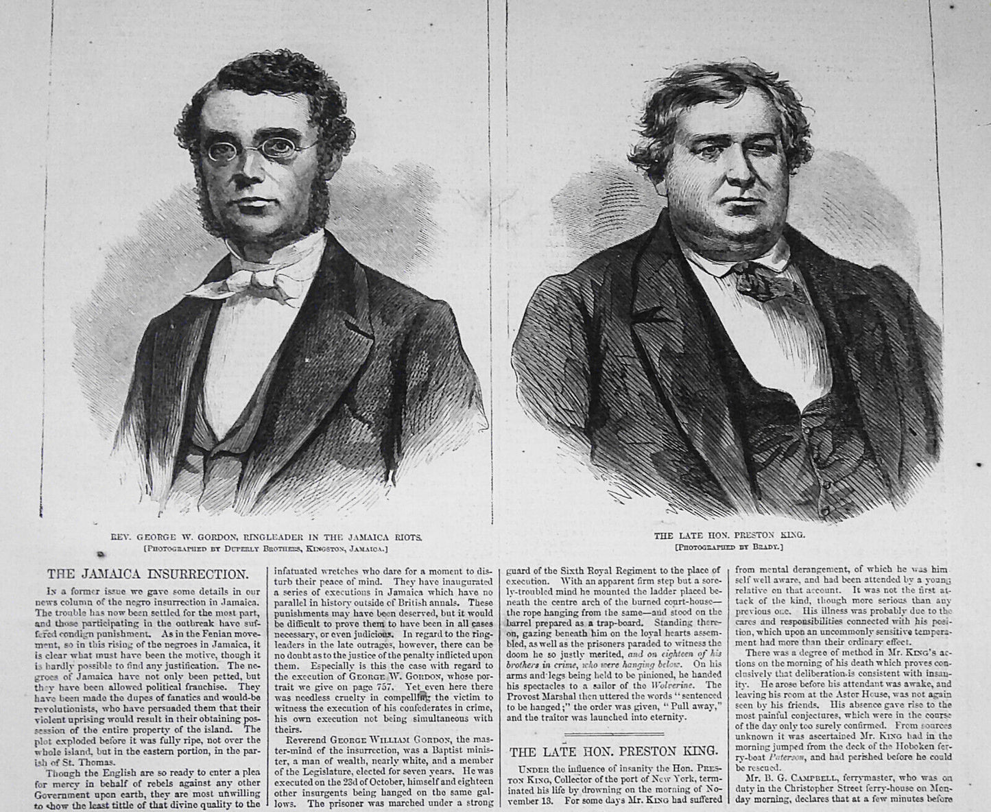 Jamaica Insurrection & Riots / Preston King Suicide - Harper's Weekly, 1865