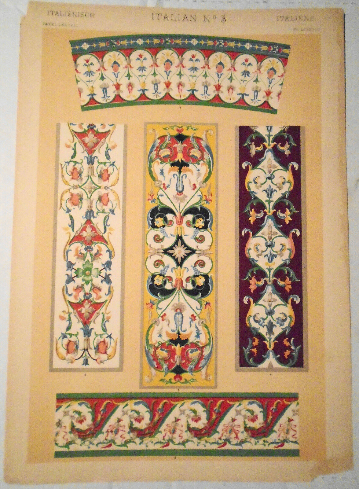 1868 ITALIAN No. 3 by Owen Jones - Color Lithograph from The Grammar of Ornament