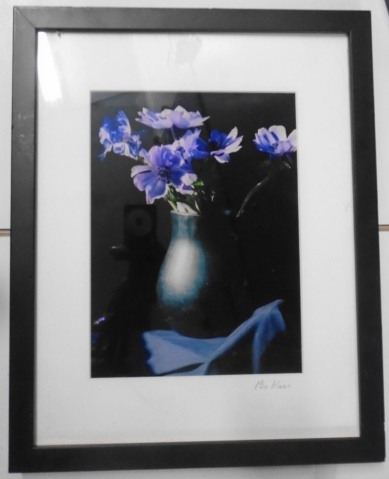 Bo Kass : Purple Flowers and Black Pitcher - Signed digital "C" Print - framed