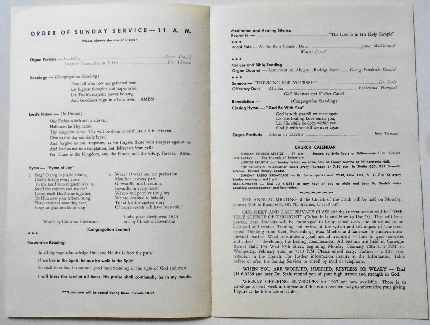 Dr. Ervin Seale - Church Of The Truth -  3 Programs, 1967-68 Lincoln Center, NYC