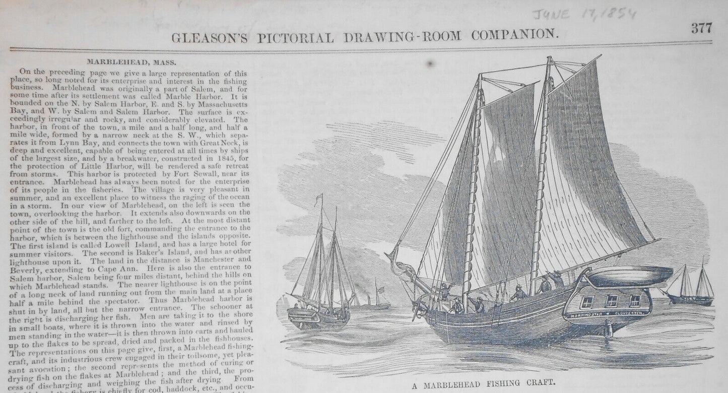 Marblehead, Massachusetts : Full page & 3 other prints + story. Gleason's 1854