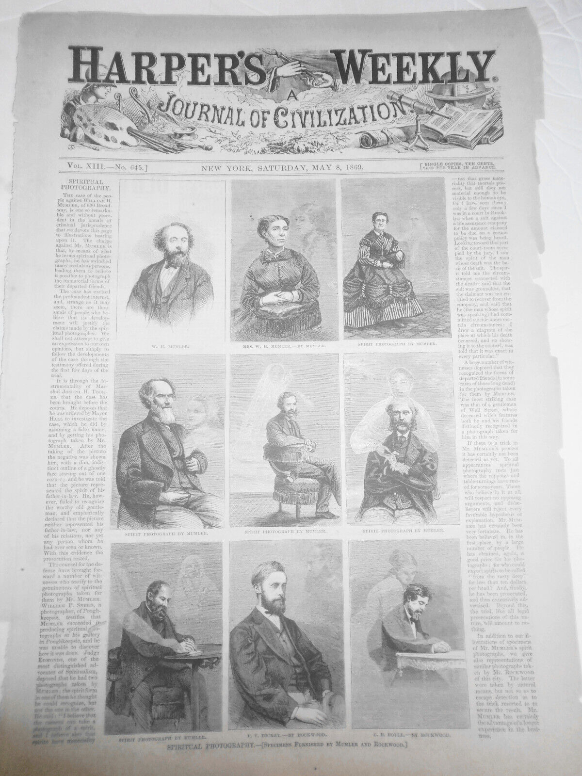 1869 Spiritual Photography [strange case of William Mumler] HW original print