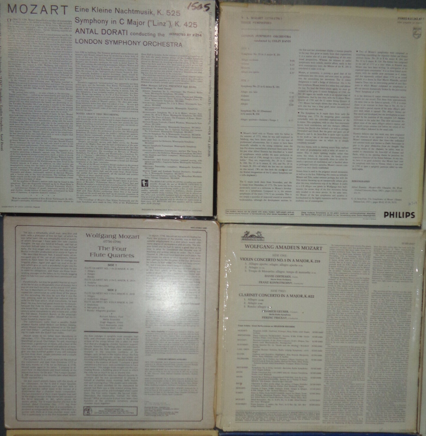 16 Mozart  LPs Lot : Dorati, Colin Davis, Oistrakh, Szell, Bohm, Mehta Klemperer