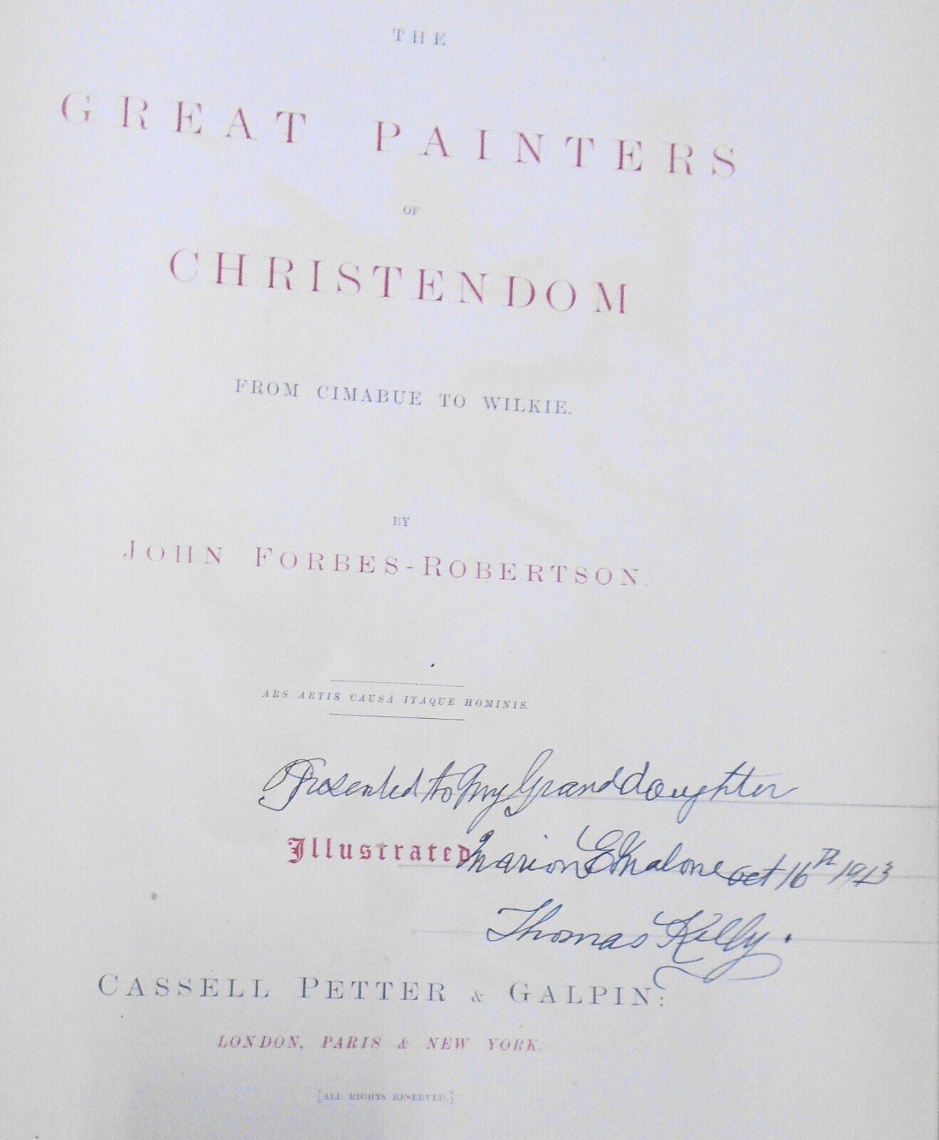 1877 The great painters of Christendom : from Cimabue to Wilkie. First Edition.