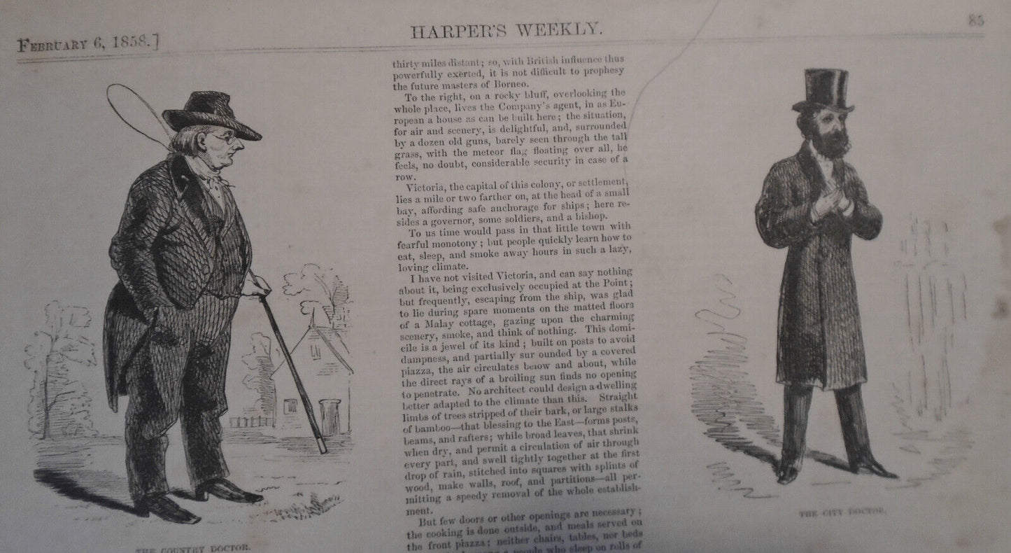 Town And Country - Harper's Weekly, February 6, 1858 - Story & 6 Prints