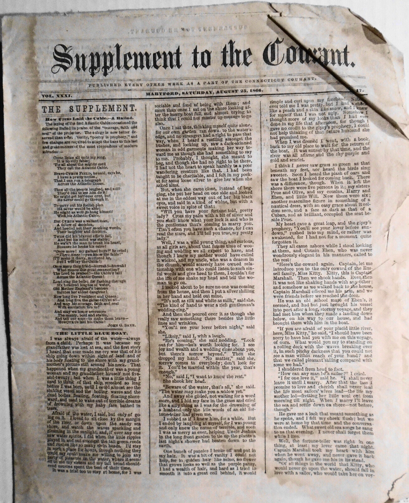 [Slavery] Supplement To The Connecticut Courant, August 25, 1866