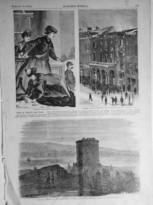 Burning Of The Academy Of Music, Albany / Fenian Attack .. Harper's Weekly 1868