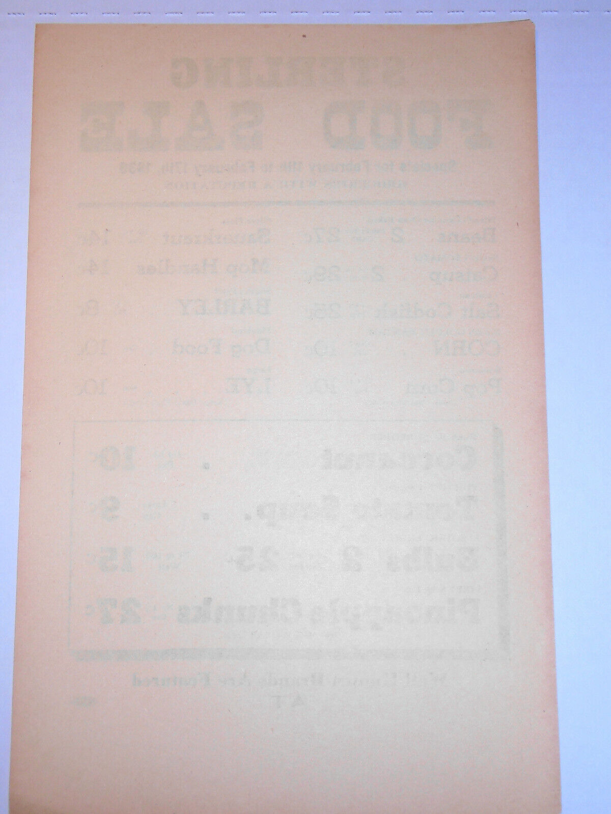 1938 Sterling Food Sale market flyer