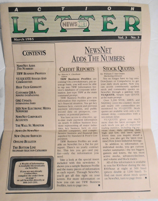 NewsNet Action Letter, March 1985. Vol.3, No. 3