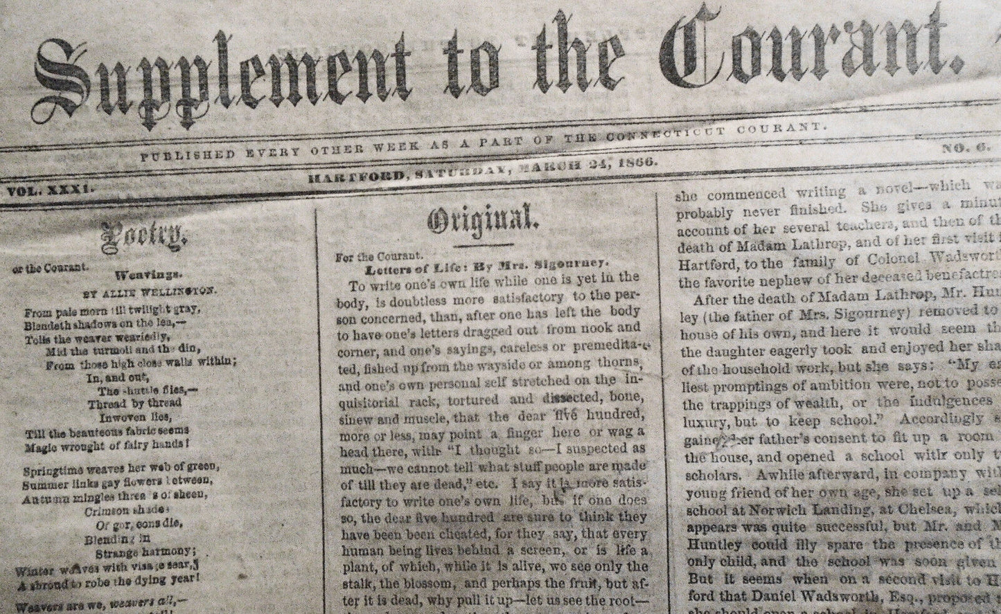 1866 - General Joseph Hawley tribute - in Supplement To The Connecticut Courant