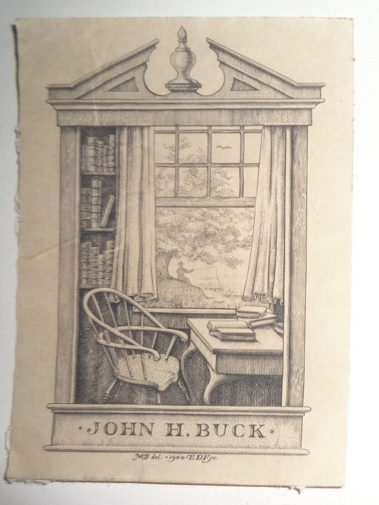 John H. Buck - Ex Libris Bookplate, by E. D. French, 1900 - Signed in plate