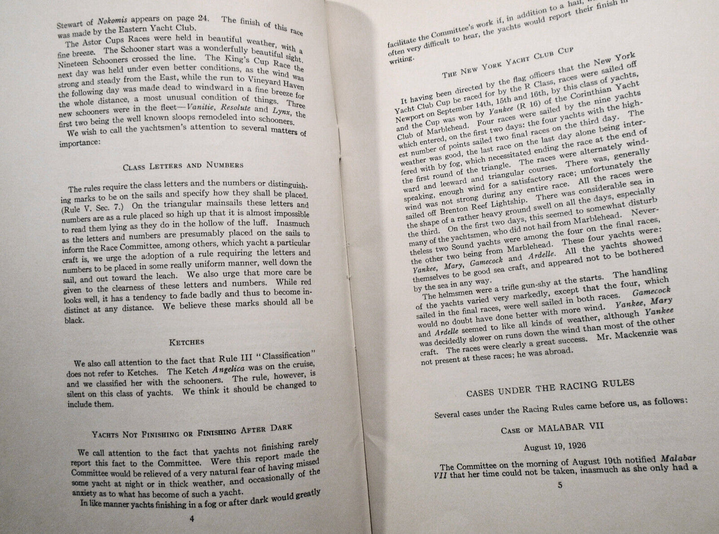 New York Yacht Club, Report of the Race Committee for the Year 1926