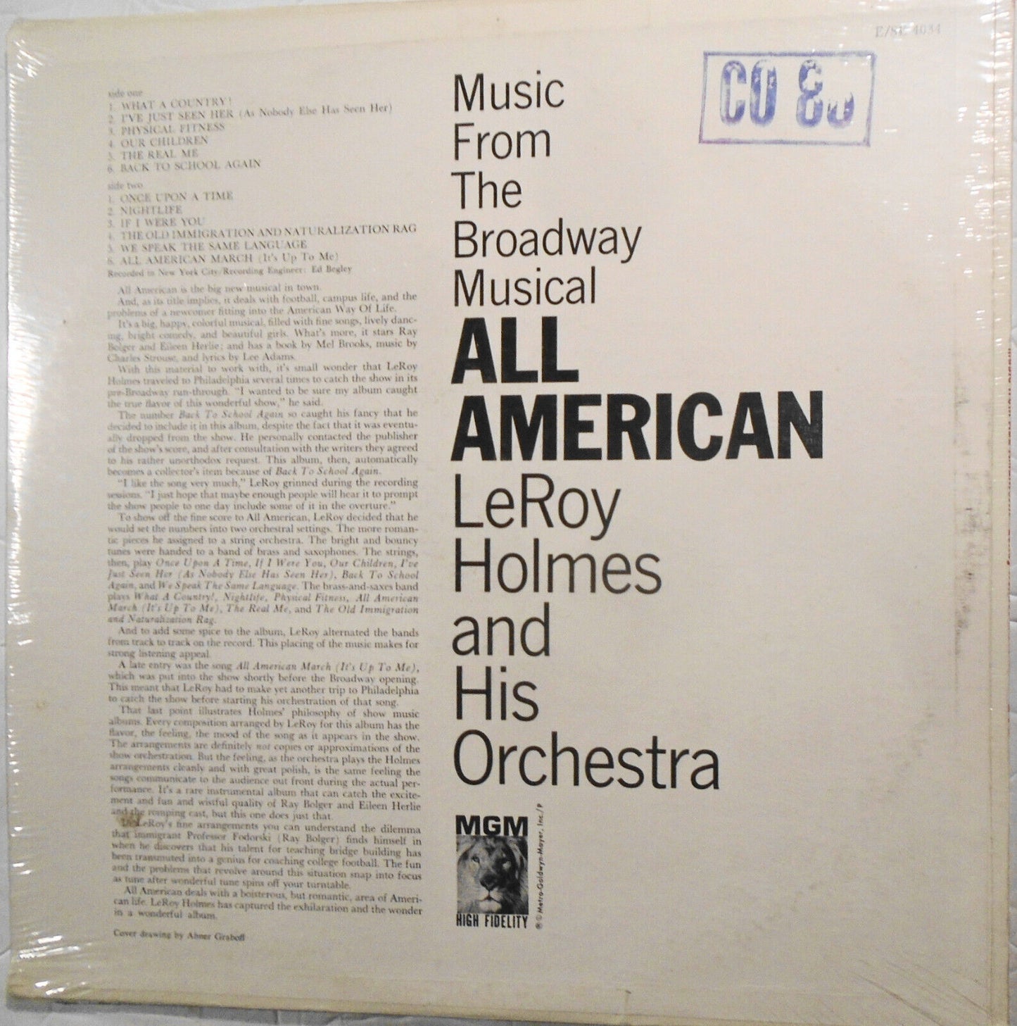 Leroy Holmes Orchestra: Music from Broadway Musical "ALL AMERICAN" - LP - SEALED