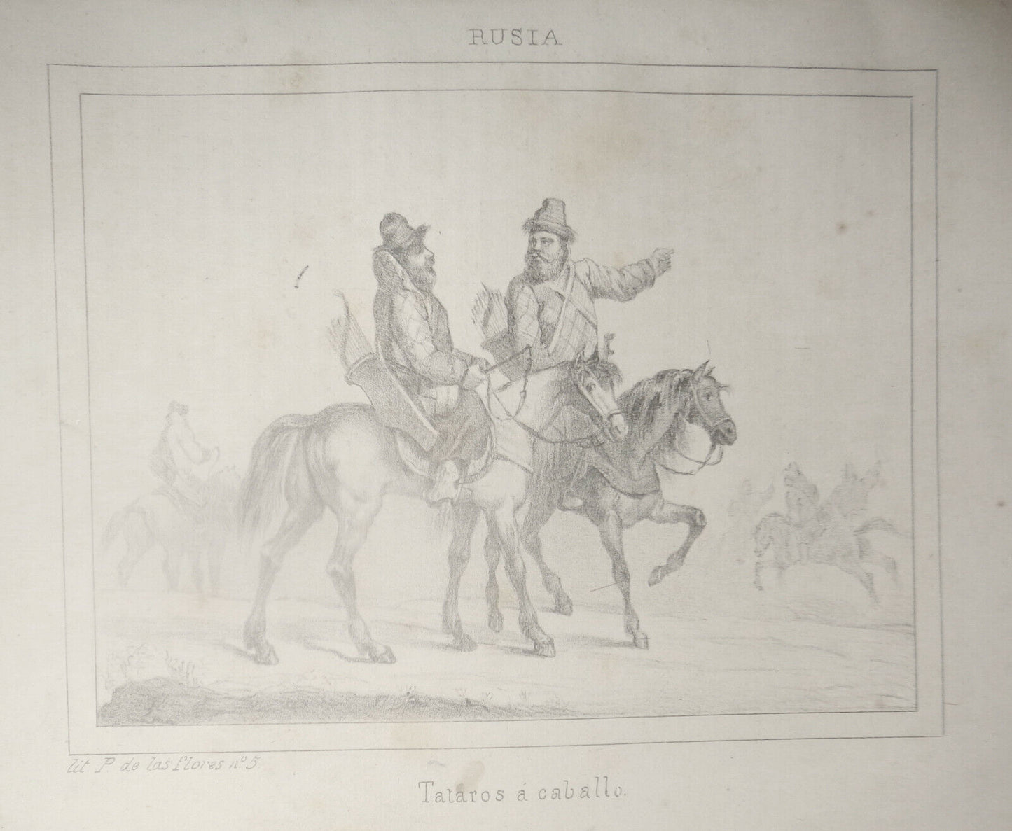 1840 Russia - Tataros a Caballo - engraving. El universo pintoresco